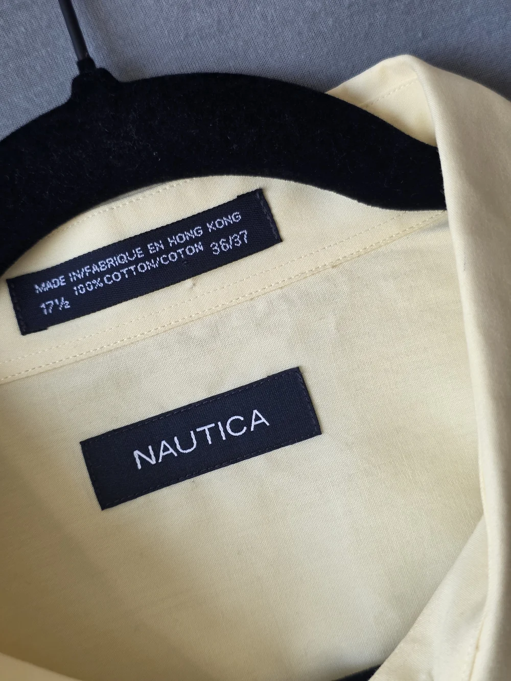 NWT Nautica Men’s 17.5 36/37 Pale Yellow Long Sleeve Dress Shirt Classic Fit